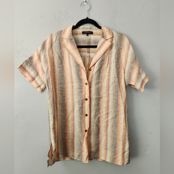 Lafayette 148 Wendell Skyscraper Striped Linen Shirt Sedona XS - Picture 2 of 7